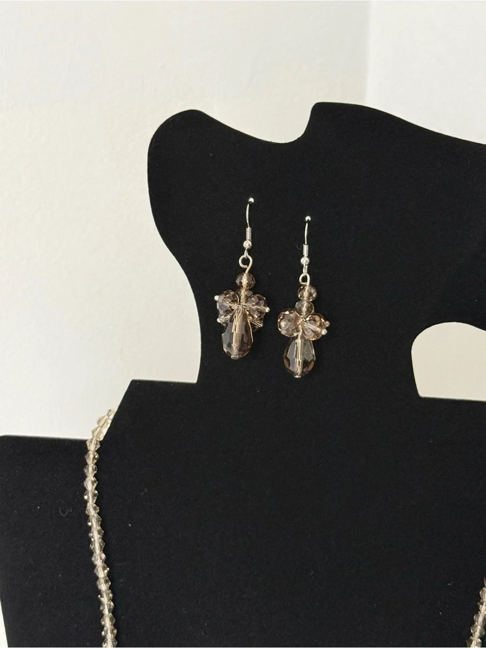 Smoky Bead Layered Necklace & Earrings Set - Unbranded